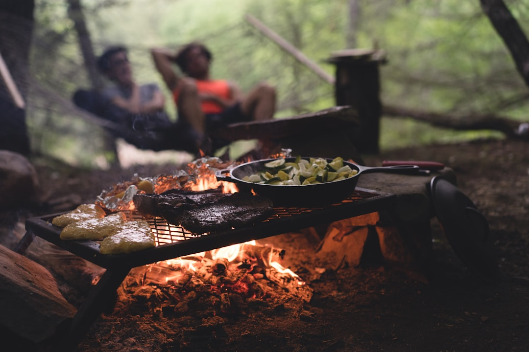 Outdoor camp cooking setup at a campsite